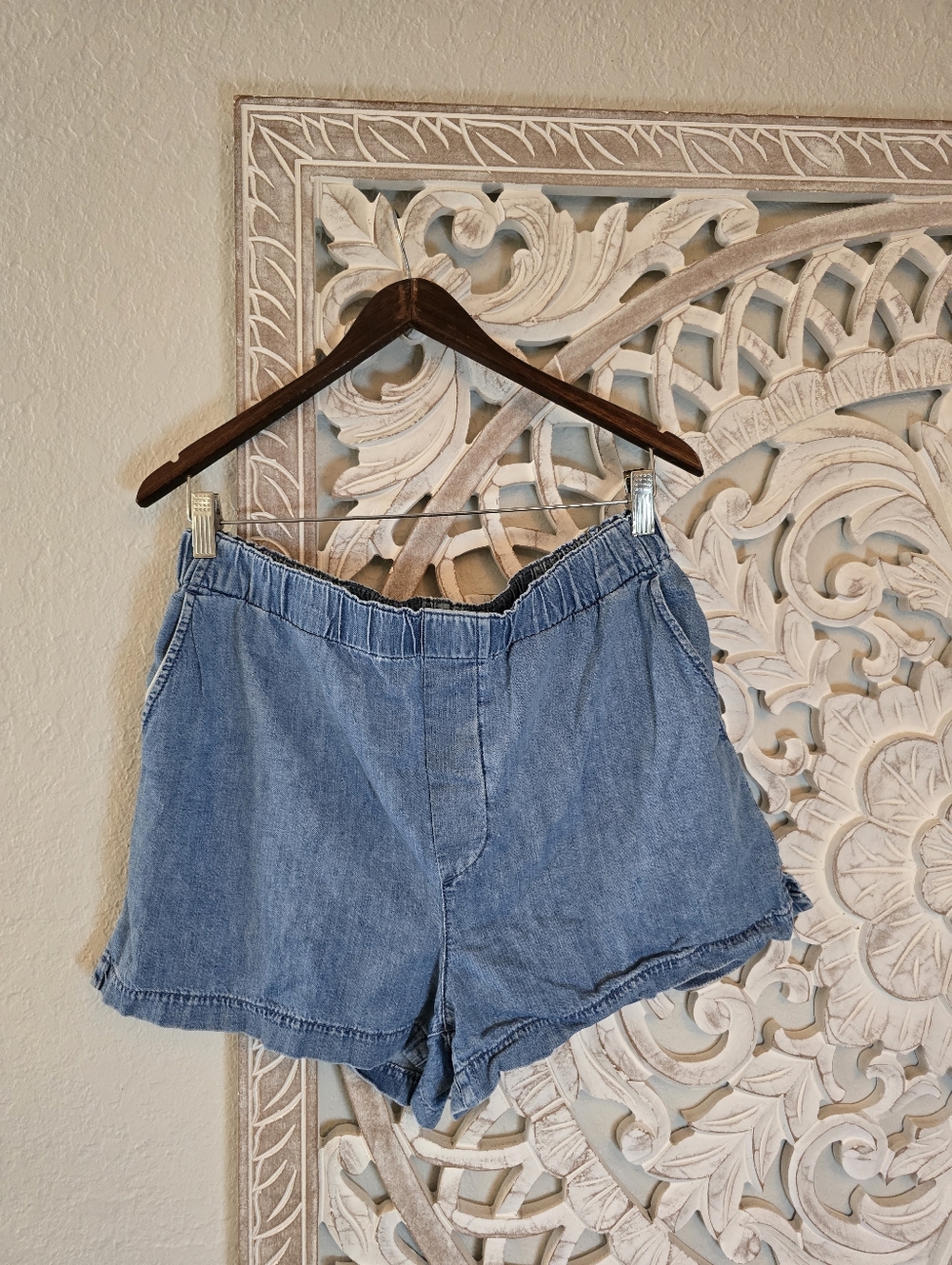Madewell Shorts Women's M Pull On Elastic Waist Denim Jean 100% Cotton Pockets - Picture 3 of 9